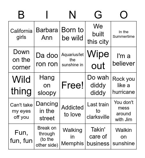 Game 1- 8/27/25 Bingo Card