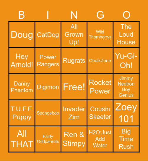Nickelodeon Bingo Card