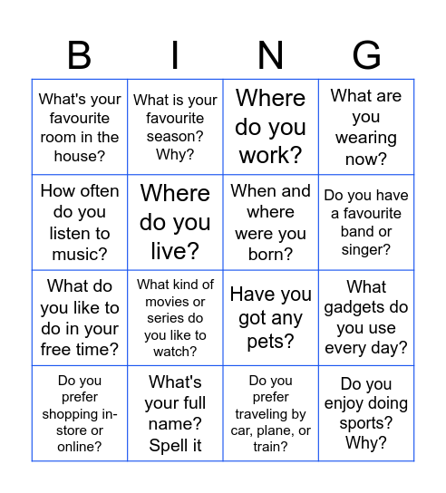 Speaking Bingo Card