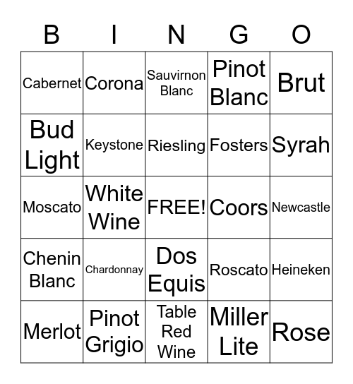 Wine Tasting  Bingo Card