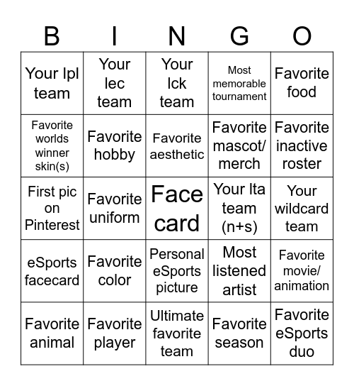 Get to know me (LoL eSports fan edition) Bingo Card