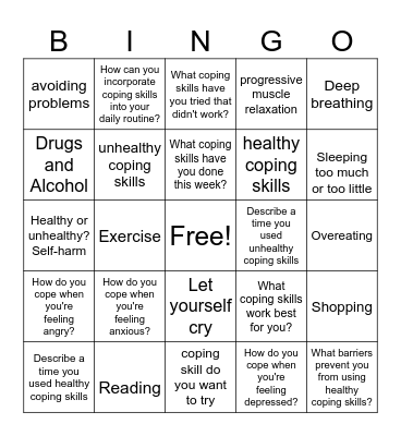 Coping Skills Bingo Card