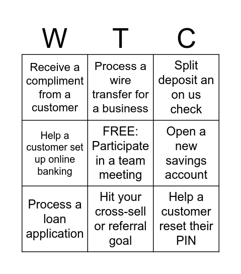 Banker Bingo! Bingo Card