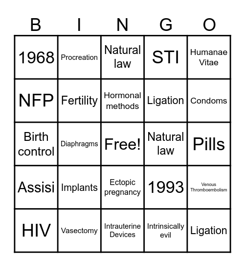 BINGO-NTRACEPTIVES Bingo Card