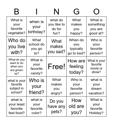 Get to know you Bingo Card