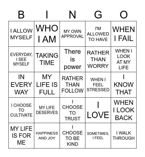 SELF-AFFIRMATIONS Bingo Card