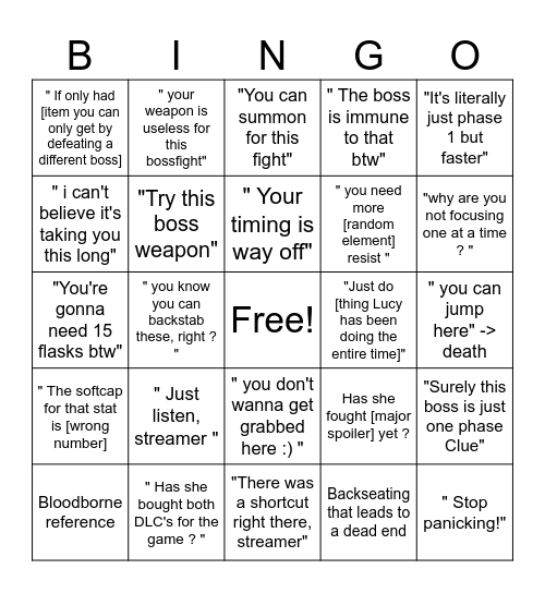 Lucy DS3 backseating crashout (DLC edition) Bingo Card