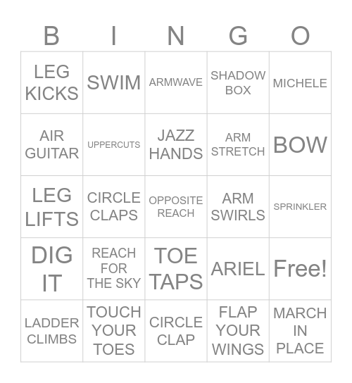 EXERCISE BINGO Card