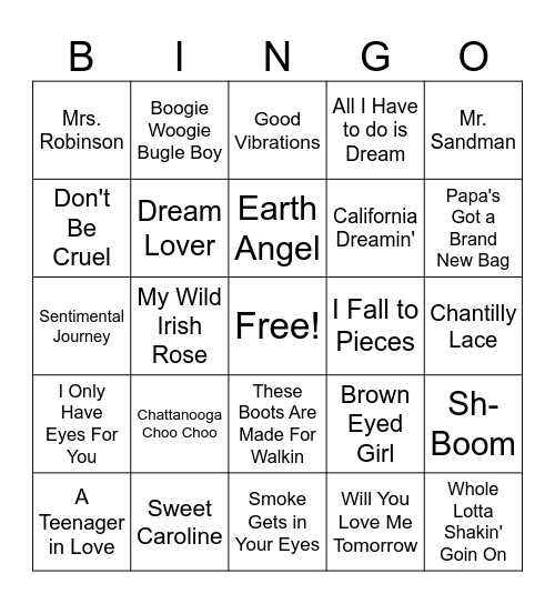 Music Bingo Card