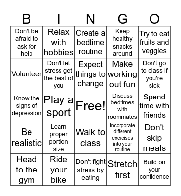 Health & Wellness Bingo Card