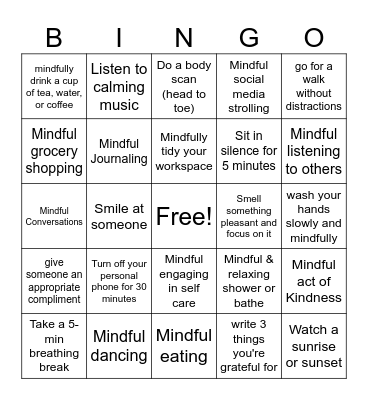 Mindful BINGO Card