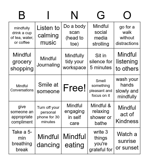 Mindful BINGO Card