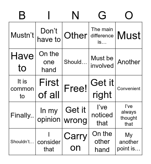 Let’s practice speaking Bingo Card