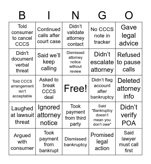 Bad Advice Bingo – Legal Edition Bingo Card