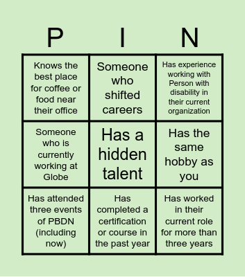 4th PBDN Networking Meeting Bingo Card
