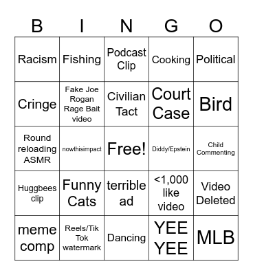 YT Shorts Bingo Card