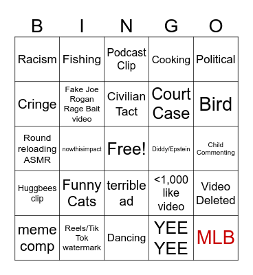 YT Shorts Bingo Card