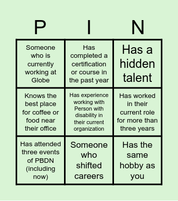 4th PBDN Networking Meeting Bingo Card
