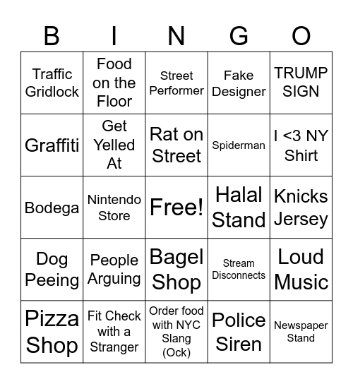 NYC Bingo Card