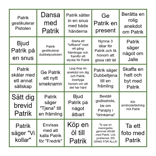 PATRIKS SVENSEXA Bingo Card