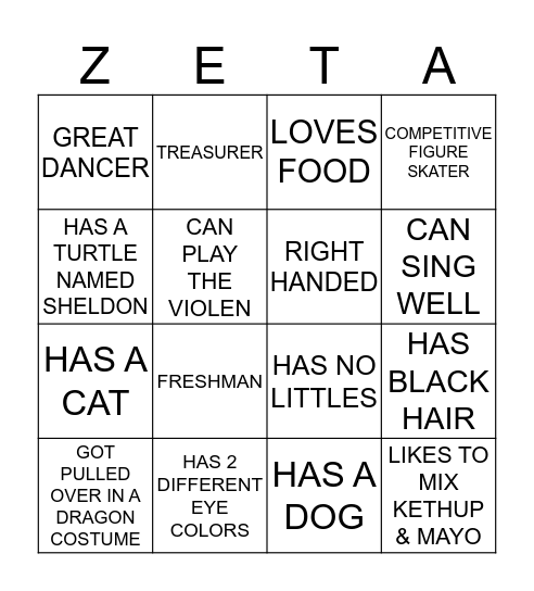 FIND THE ZETA  Bingo Card