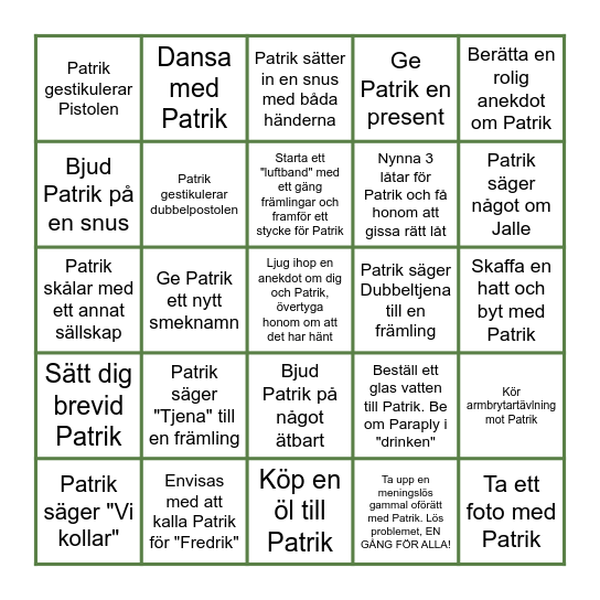 PATRIKS SVENSEXA Bingo Card