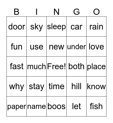 24 Sight Words (100) Bingo Card