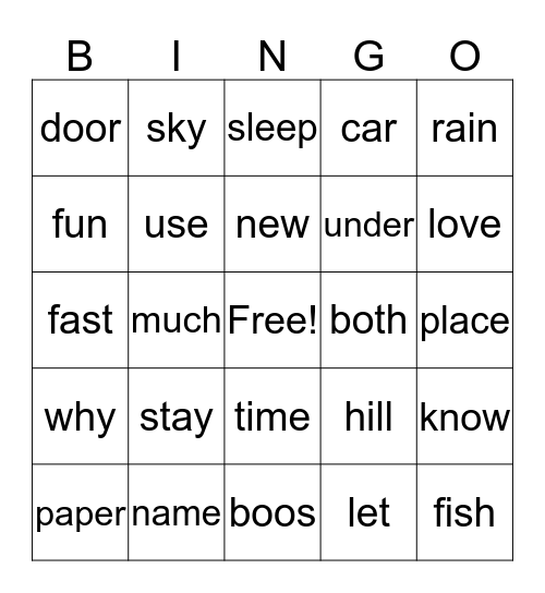 24 Sight Words (100) Bingo Card