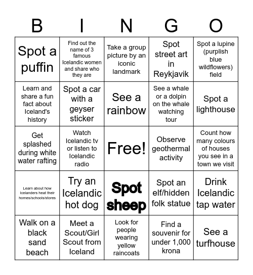 ICELAND BINGO Card