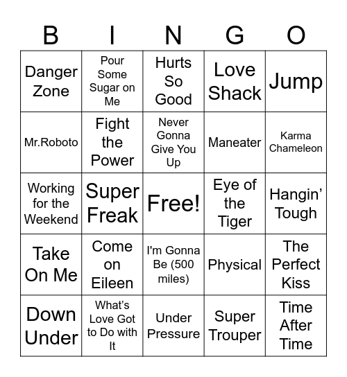 80s Music Bingo Card