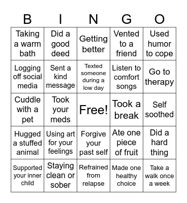 Healthy Habits Bingo Card