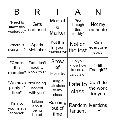 Brian Bingo Card