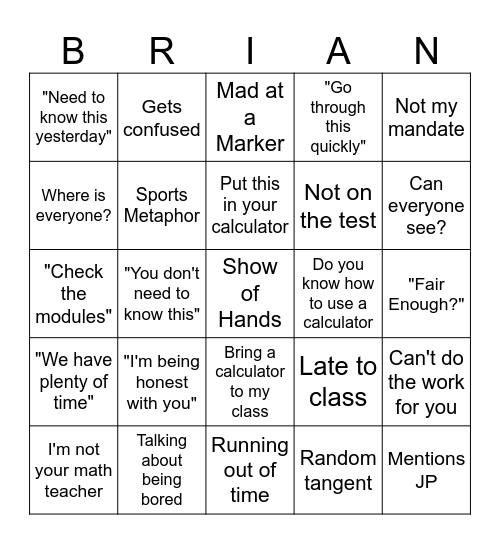 Brian Bingo Card
