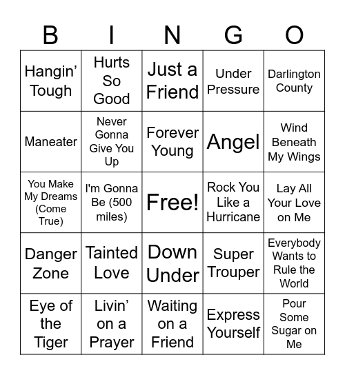 80s Music Bingo Card