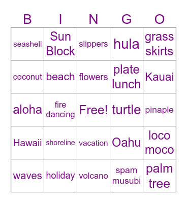 Vacation Time Bingo Card