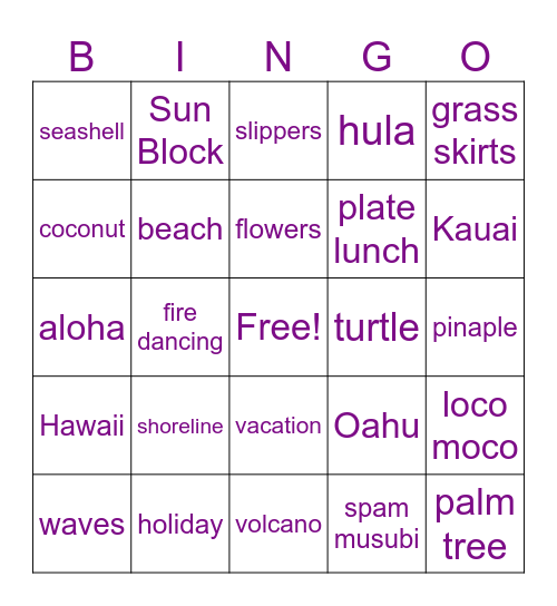 Vacation Time Bingo Card