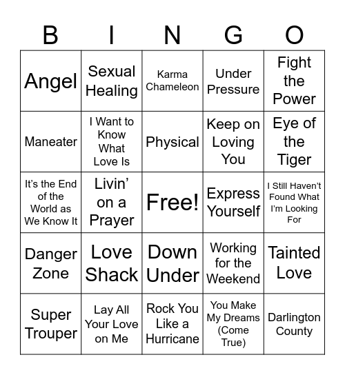 80s Music Bingo Card