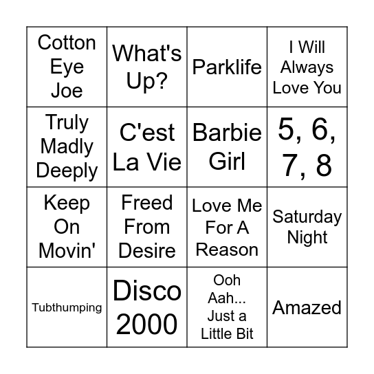 90s Music Bingo Round 2 Bingo Card