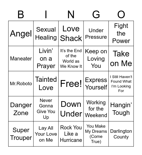 80s Music Bingo Card