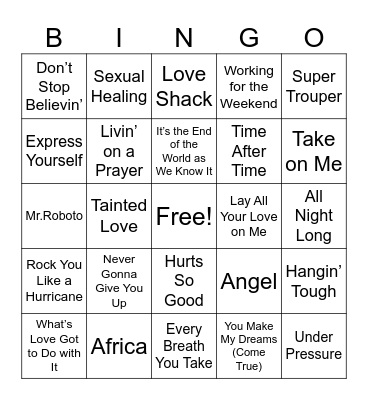 80s Music Bingo Card
