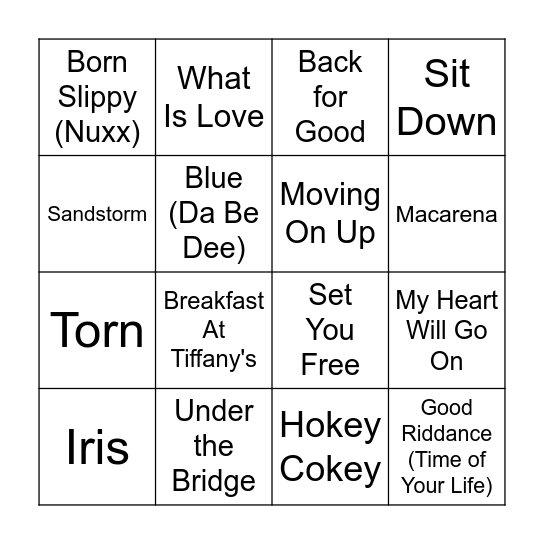90s Music Bingo Round 3 Bingo Card