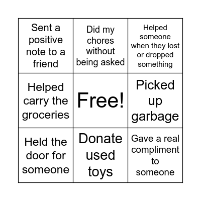 Kindness Bingo Card