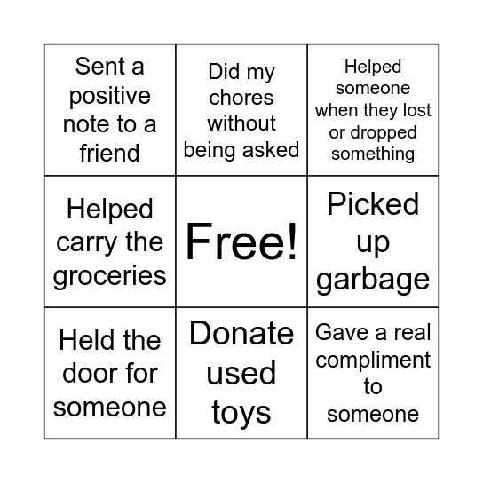 Kindness Bingo Card