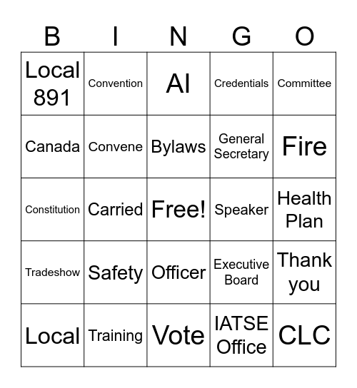 891 70th Quadrennial Convention Bingo Card