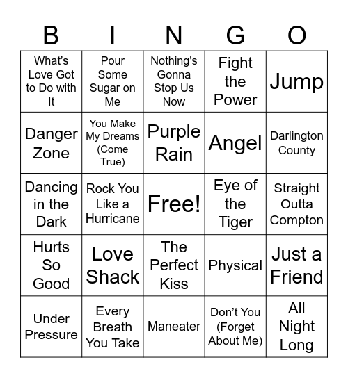 80s Music Bingo Card