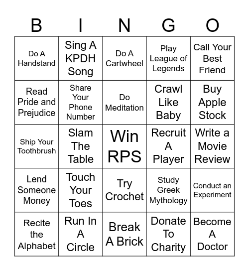 Example Bingo Card