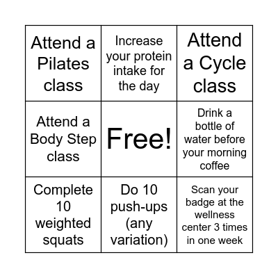 Fitness Bingo Card