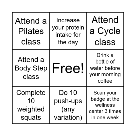 Fitness Bingo Card