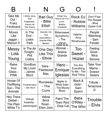 Our House Musical Bingo! Bingo Card