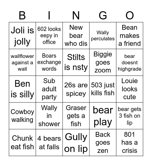 Bear Bingo Card